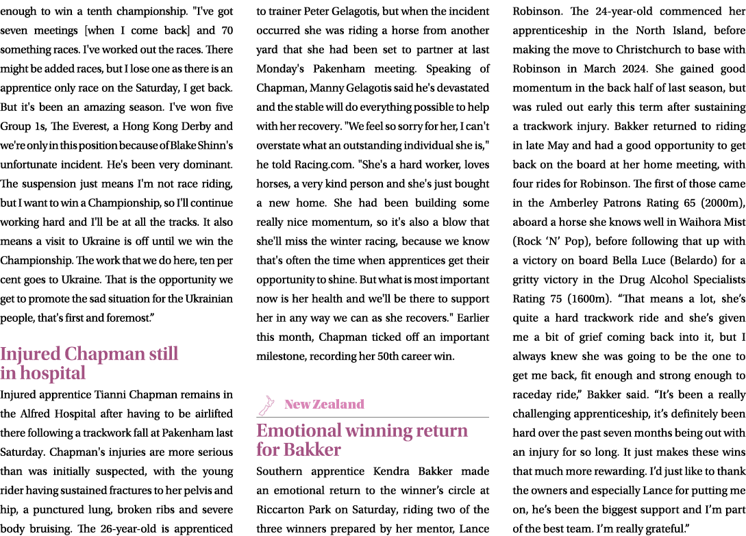 enough to win a tenth championship. \“I've got seven meetings [when I come back] and 70 something races. I've worked ...