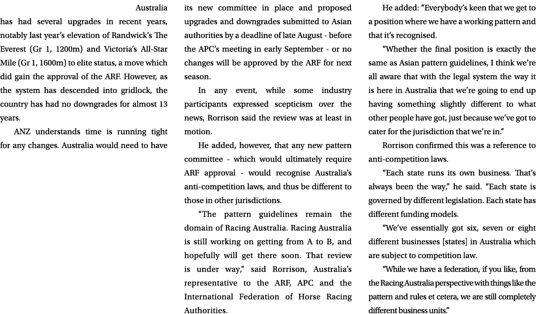  Australia has had several upgrades in recent years, notably last year’s elevation of Randwick’s The Everest (Gr 1, 1...
