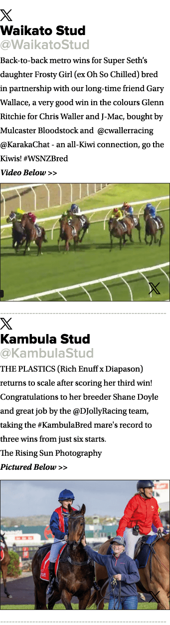 ￼ Waikato Stud @WaikatoStud Back to back metro wins for Super Seth’s daughter Frosty Girl (ex Oh So Chilled) bred in ...