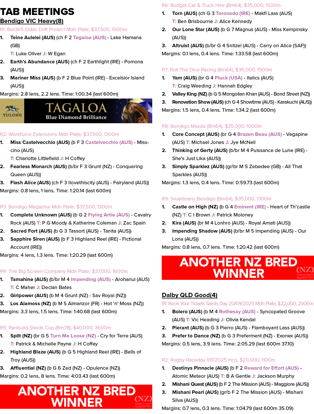 Tab Meetings Bendigo VIC Heavy(8) R1: Bet365 Odds Drift Protect Mdn Plate, $37,500, 1000m 1. Teine Aulelei (AUS) (ch ...