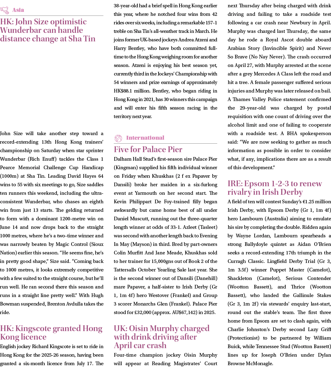￼ HK: John Size optimistic Wunderbar can handle distance change at Sha Tin John Size will take another step toward a ...