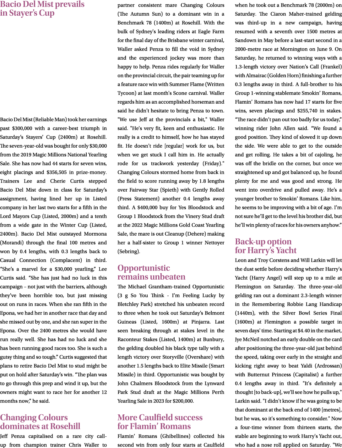 Bacio Del Mist prevails in Stayer’s Cup Bacio Del Mist (Reliable Man) took her earnings past $300,000 with a career b...