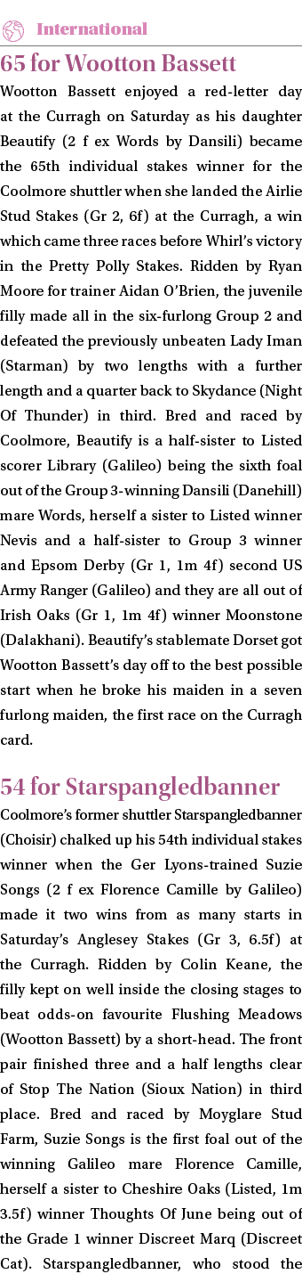 ￼ 65 for Wootton Bassett Wootton Bassett enjoyed a red letter day at the Curragh on Saturday as his daughter Beautify...