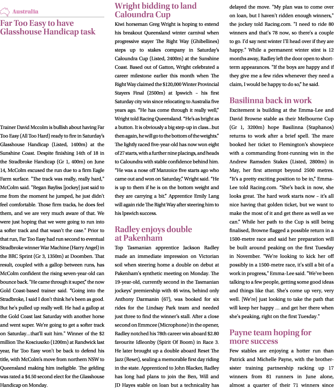￼ Far Too Easy to have Glasshouse Handicap task Trainer David Mccolm is bullish about having Far Too Easy (All Too Ha...