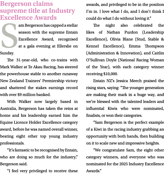 Bergerson claims supreme title at Industry Excellence Awards Sam Bergerson has capped a stellar season with the supre...