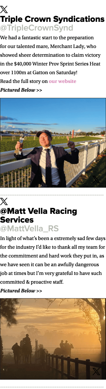 ￼ Triple Crown Syndications @TripleCrownSynd We had a fantastic start to the preparation for our talented mare, Merch...