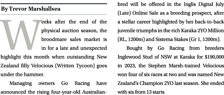 ￼ Weeks after the end of the physical auction season, the broodmare sales market is in for a late and unexpected high...