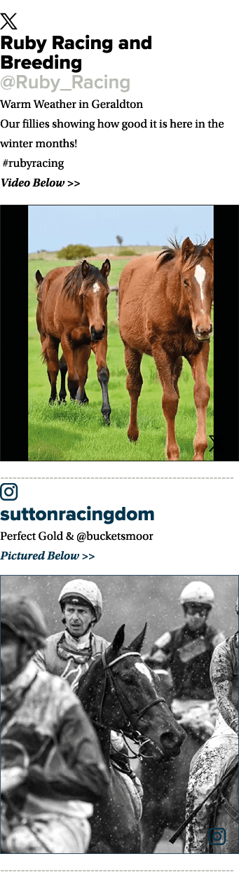 ￼ Ruby Racing and Breeding @Ruby_Racing Warm Weather in Geraldton Our fillies showing how good it is here in the wint...