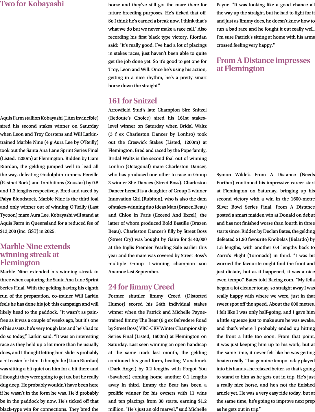 Two for Kobayashi Aquis Farm stallion Kobayashi (I Am Invincible) sired his second stakes winner on Saturday when Leo...