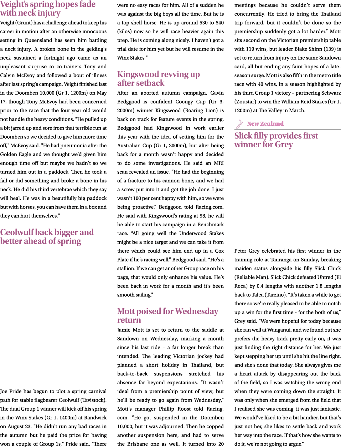 Veight’s spring hopes fade with neck injury Veight (Grunt) has a challenge ahead to keep his career in motion after a...