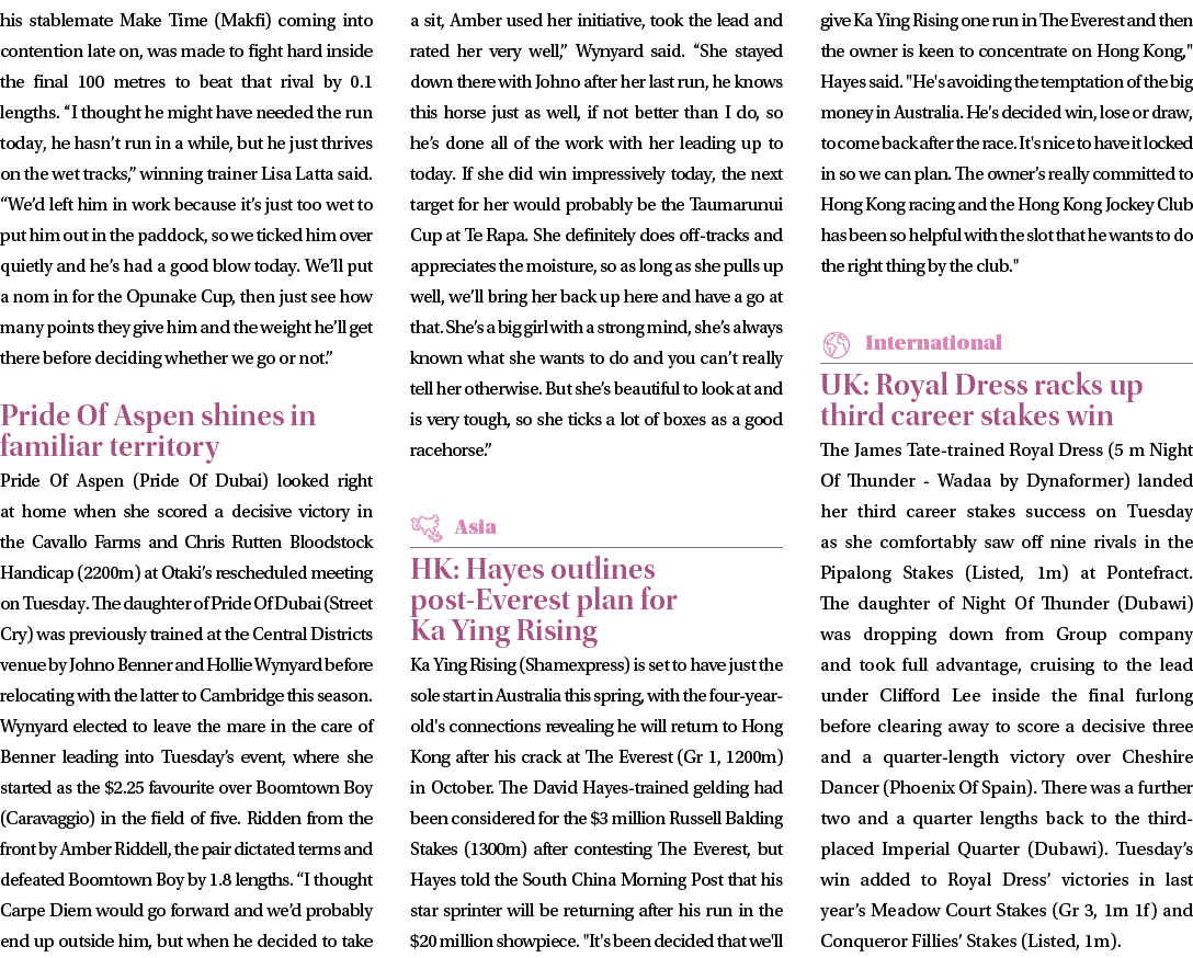 his stablemate Make Time (Makfi) coming into contention late on, was made to fight hard inside the final 100 metres t...