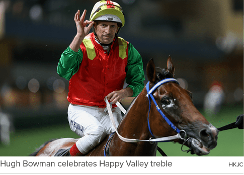 Hugh Bowman celebrates Happy Valley treble HKJ