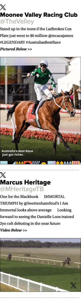 ￼ Moonee Valley Racing Club @TheValley Stand up in the irons if the Ladbrokes Cox Plate just went to $6 million @mcac...