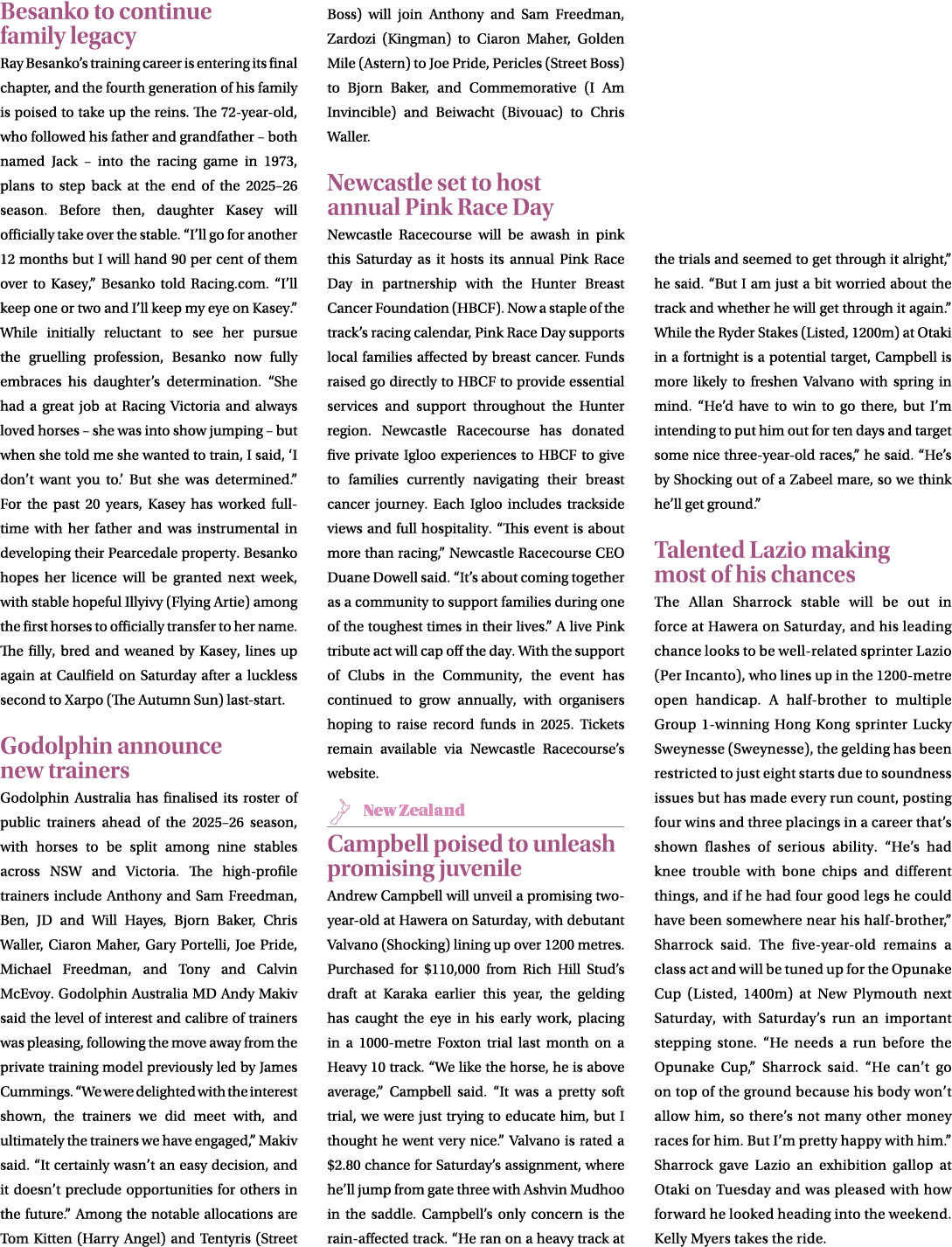 Besanko to continue family legacy Ray Besanko’s training career is entering its final chapter, and the fourth generat...