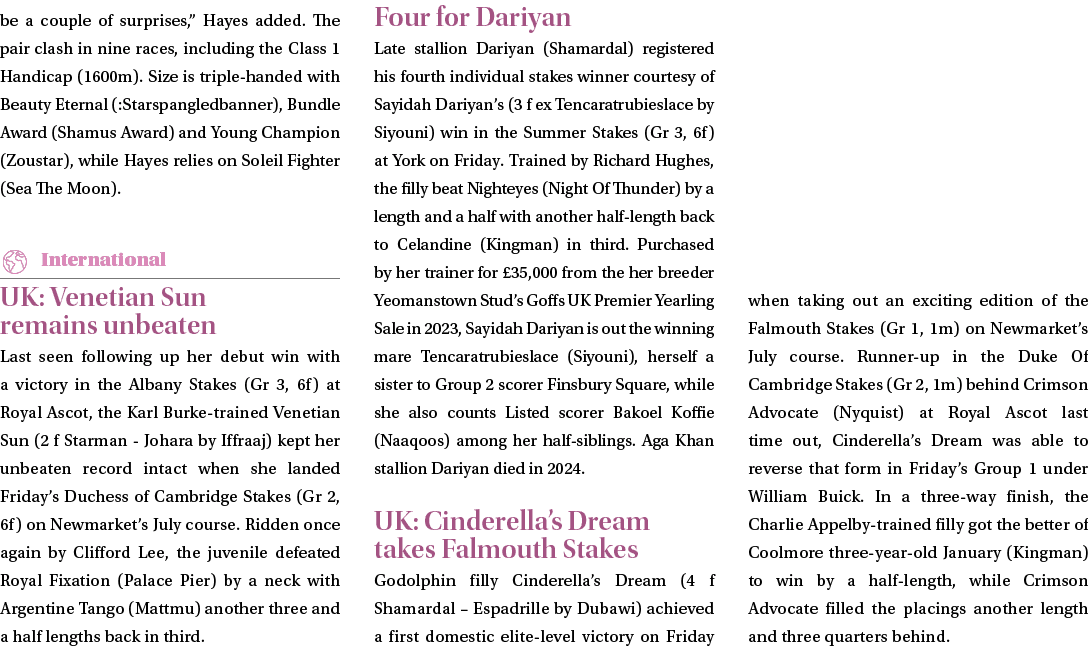 be a couple of surprises,” Hayes added. The pair clash in nine races, including the Class 1 Handicap (1600m). Size is...