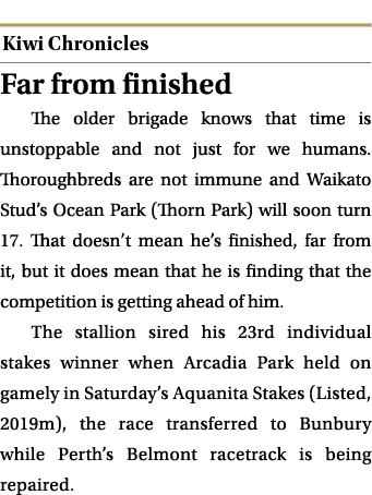  ￼ Far from finished The older brigade knows that time is unstoppable and not just for we humans. Thoroughbreds are n...