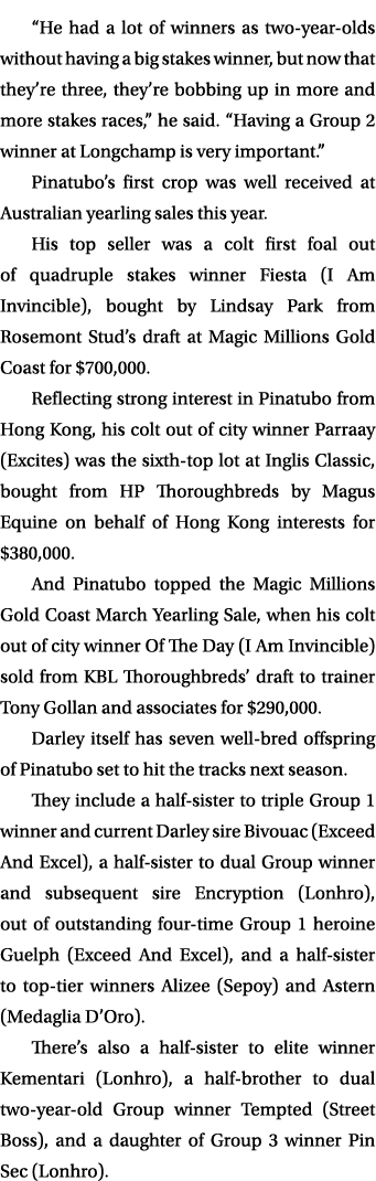 “He had a lot of winners as two year olds without having a big stakes winner, but now that they’re three, they’re bob...