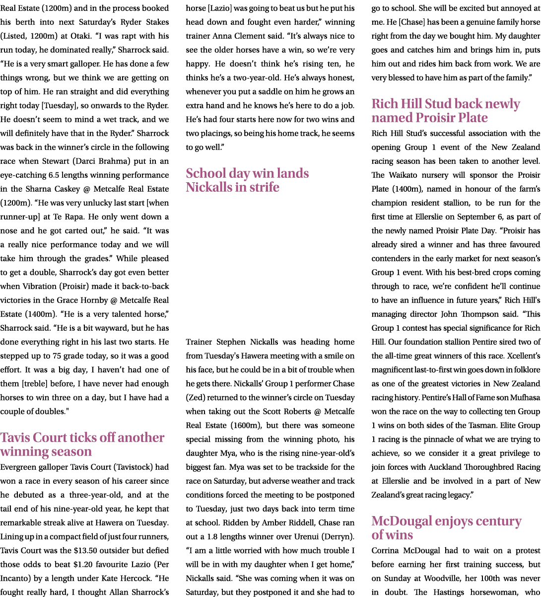 Real Estate (1200m) and in the process booked his berth into next Saturday’s Ryder Stakes (Listed, 1200m) at Otaki. “...