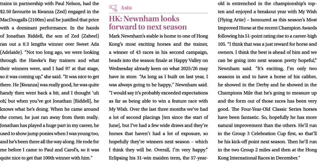 trains in partnership with Paul Nelson, had the $2.50 favourite in Kwanza (Zed) engaged in the MacDougalls (2100m) an...