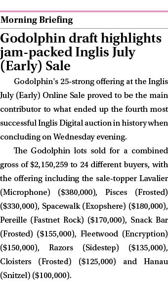  ￼ Godolphin draft highlights jam packed Inglis July (Early) Sale Godolphin's 25 strong offering at the Inglis July (...