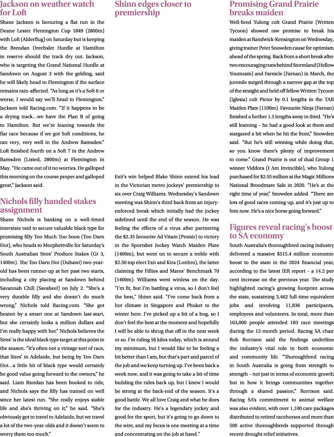 Jackson on weather watch for Loft Shane Jackson is favouring a flat run in the Deane Lester Flemington Cup 1849 (2800...