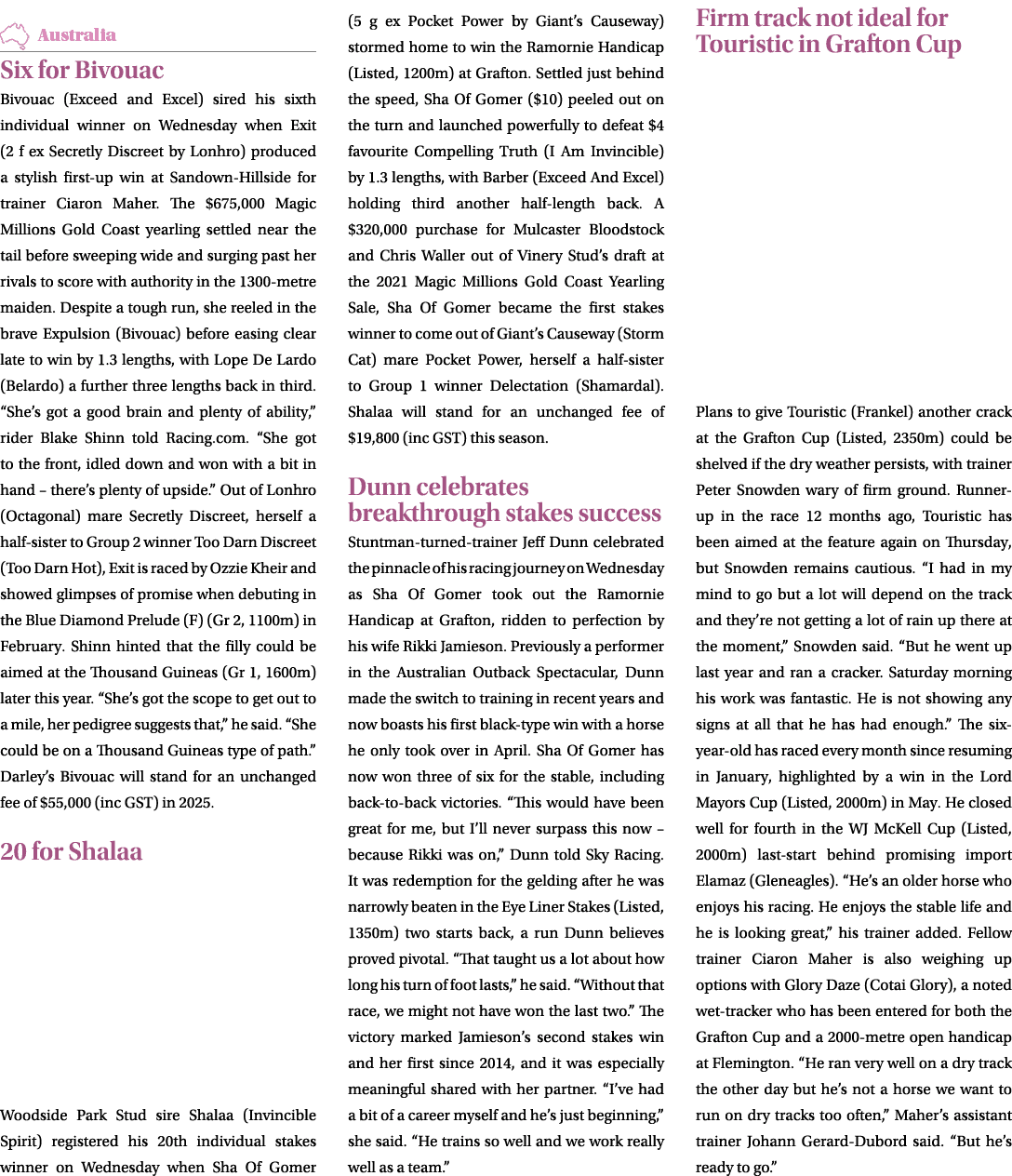 ￼ Six for Bivouac Bivouac (Exceed and Excel) sired his sixth individual winner on Wednesday when Exit (2 f ex Secretl...