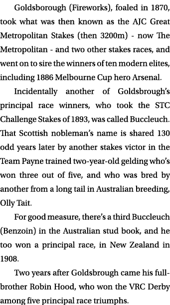 Goldsborough (Fireworks), foaled in 1870, took what was then known as the AJC Great Metropolitan Stakes (then 3200m) ...