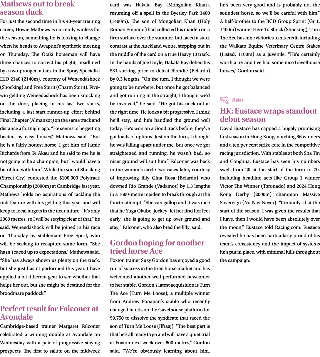 Mathews out to break season duck For just the second time in his 40 year training career, Howie Mathews is currently ...