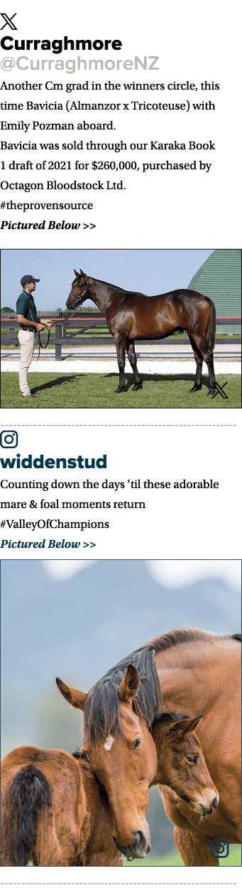￼ Curraghmore @CurraghmoreNZ Another Cm grad in the winners circle, this time Bavicia (Almanzor x Tricoteuse) with Em...