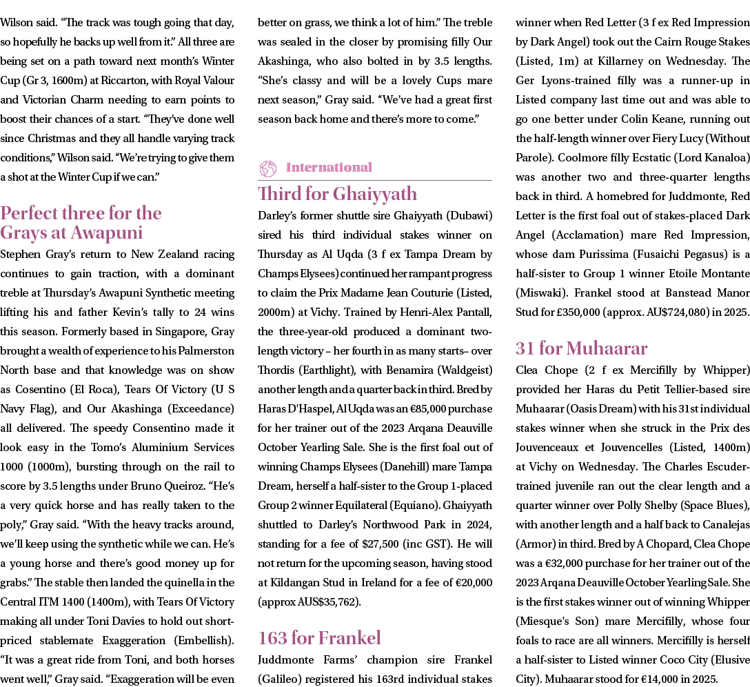 Wilson said. “The track was tough going that day, so hopefully he backs up well from it.” All three are being set on ...