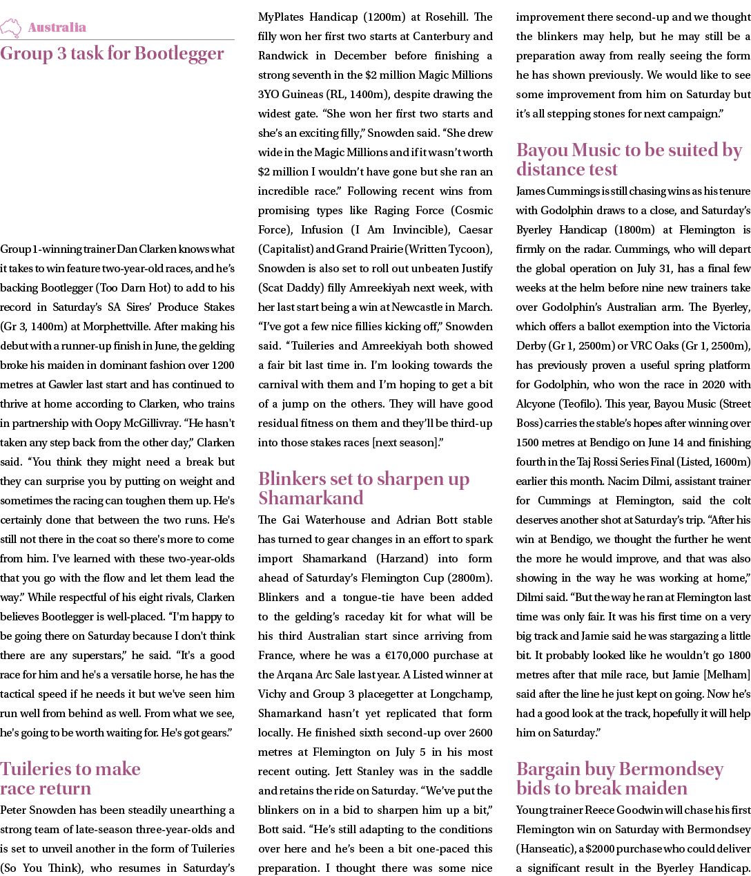 ￼ Group 3 task for Bootlegger Group 1 winning trainer Dan Clarken knows what it takes to win feature two year old rac...
