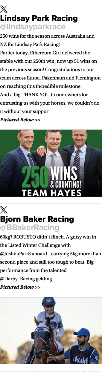 ￼ Lindsay Park Racing @lindsayparkrace 250 wins for the season across Australia and NZ for Lindsay Park Racing! Earli...