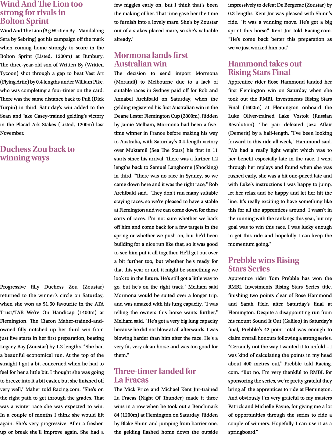 Wind And The Lion too strong for rivals in Bolton Sprint Wind And The Lion (3 g Written By Mandalong Sera by Sebring)...