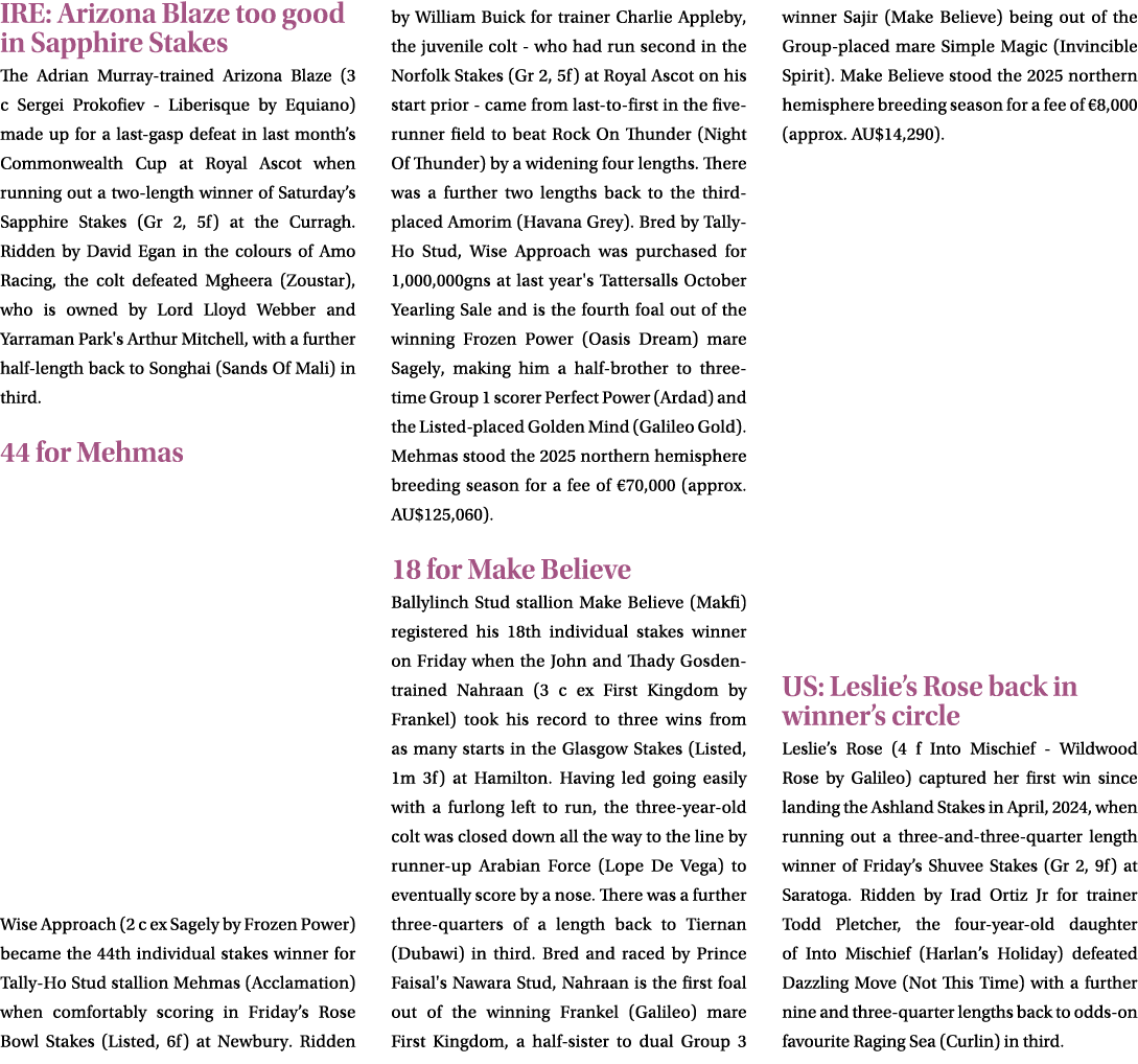 IRE: Arizona Blaze too good in Sapphire Stakes The Adrian Murray trained Arizona Blaze (3 c Sergei Prokofiev Liberisq...