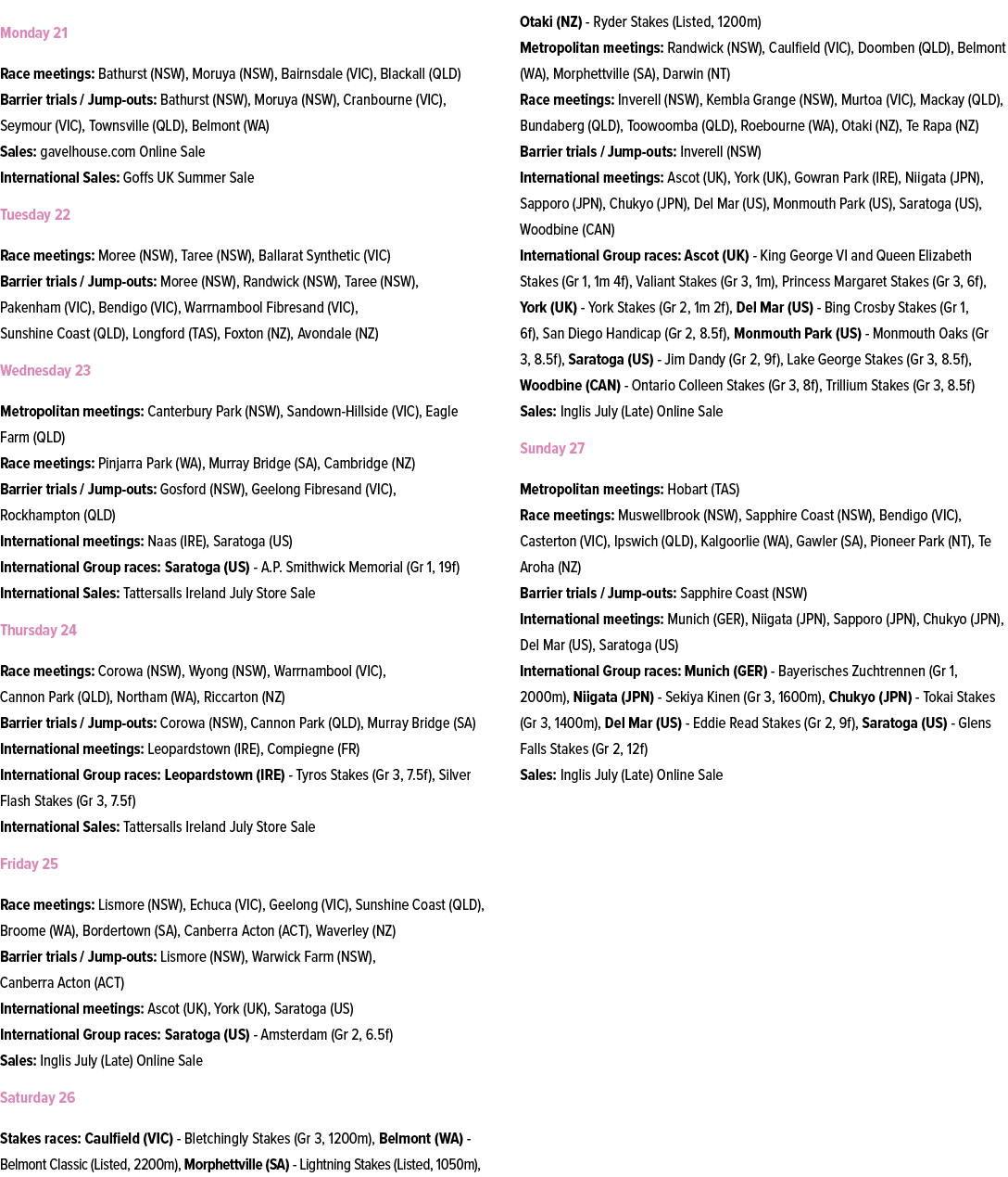 ￼ Race meetings: Bathurst (NSW), Moruya (NSW), Bairnsdale (VIC), Blackall (QLD) Barrier trials / Jump outs: Bathurst ...