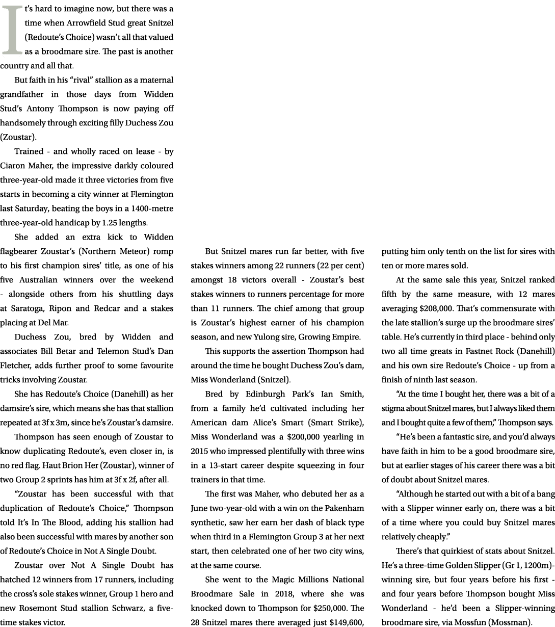 It’s hard to imagine now, but there was a time when Arrowfield Stud great Snitzel (Redoute’s Choice) wasn’t all that ...