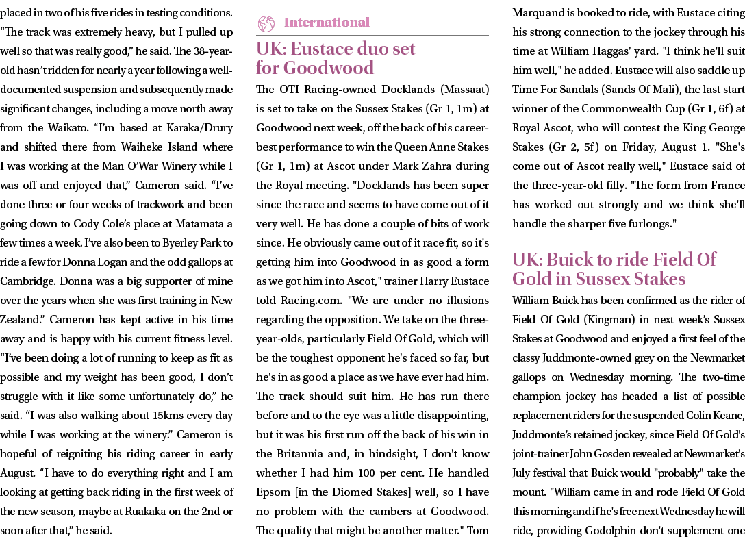 placed in two of his five rides in testing conditions. “The track was extremely heavy, but I pulled up well so that w...