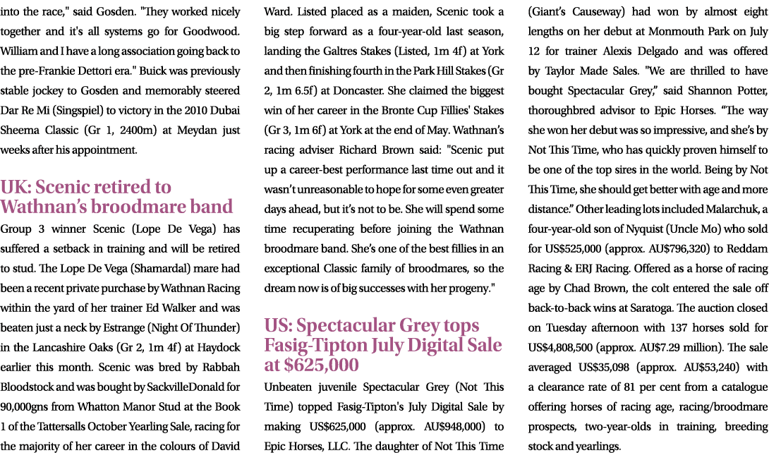 into the race,\“ said Gosden. \"They worked nicely together and it's all systems go for Goodwood. William and I have ...