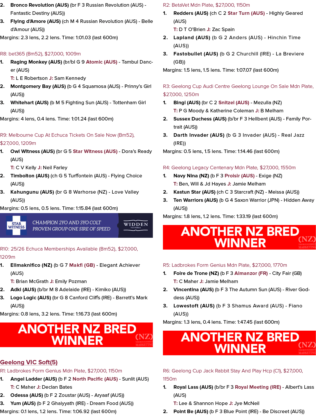 2. Bronco Revolution (AUS) (br F 3 Russian Revolution (AUS) Fantastic Destiny (AUS)) 3. Flying d’Amore (AUS) (ch M 4 ...