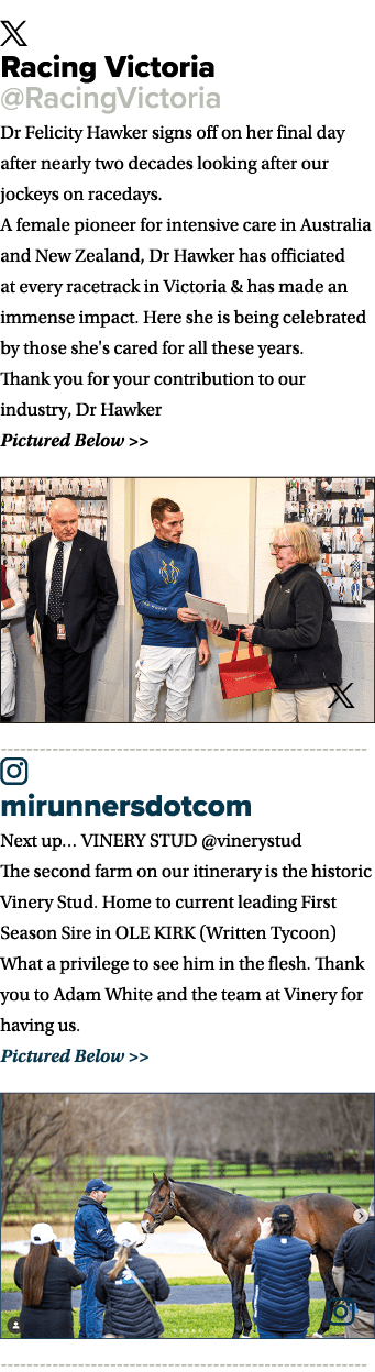 ￼ Racing Victoria @RacingVictoria Dr Felicity Hawker signs off on her final day after nearly two decades looking afte...