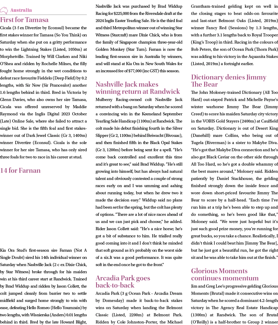 ￼ First for Tamasa Cicala (3 f ex Divertire by Econsul) became the first stakes winner for Tamasa (So You Think) on S...