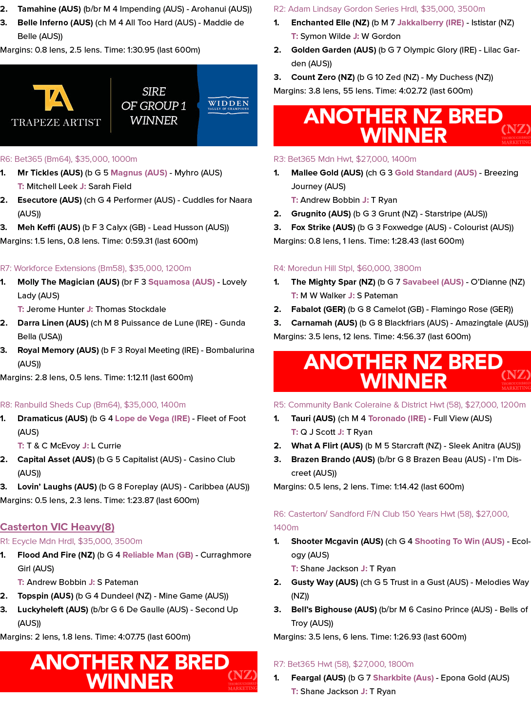 2. Tamahine (AUS) (b/br M 4 Impending (AUS) Arohanui (AUS)) 3. Belle Inferno (AUS) (ch M 4 All Too Hard (AUS) Maddie ...
