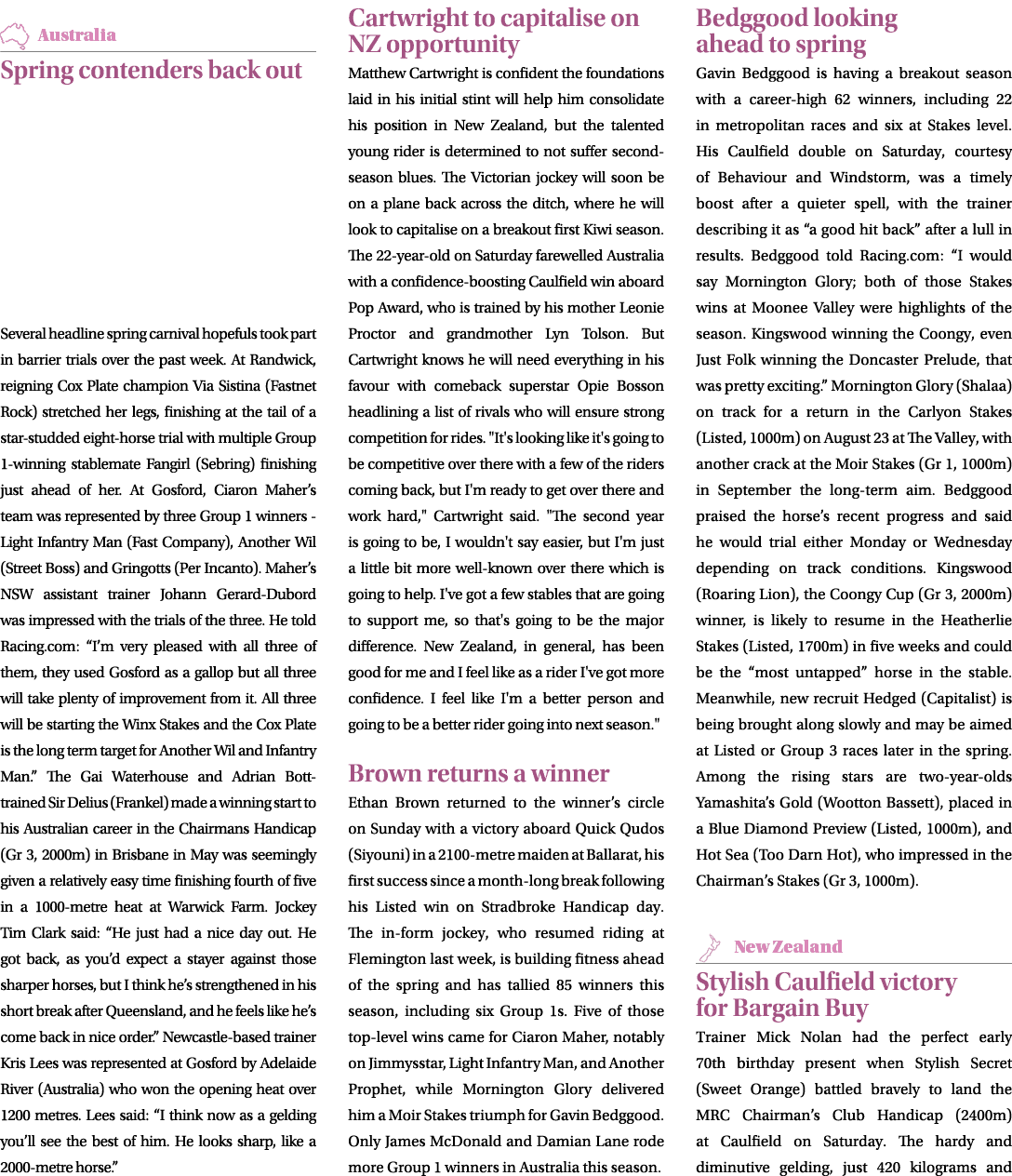 ￼ Spring contenders back out Several headline spring carnival hopefuls took part in barrier trials over the past week...