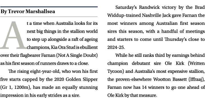 ￼ At a time when Australia looks for its next big things in the stallion world to step up alongside a raft of ageing ...