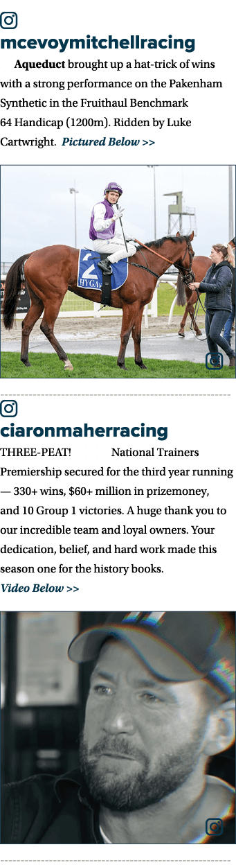 ￼ mcevoymitchellracing 🧡 Aqueduct brought up a hat trick of wins with a strong performance on the Pakenham Synthetic...