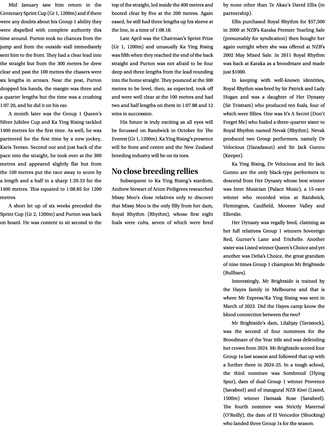 Mid January saw him return in the Centenary Sprint Cup (Gr 1, 1200m) and if there were any doubts about his Group 1 a...