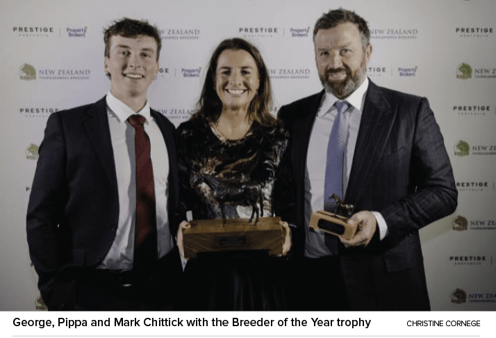 George, Pippa and Mark Chittick with the Breeder of the Year trophy Christine Corneg