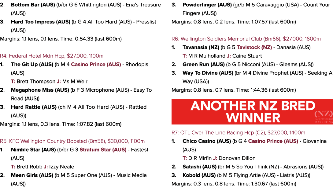 2. Bottom Bar (AUS) (b/br G 6 Whittington (AUS) Ena’s Treasure (AUS)) 3. Hard Too Impress (AUS) (b G 4 All Too Hard (...