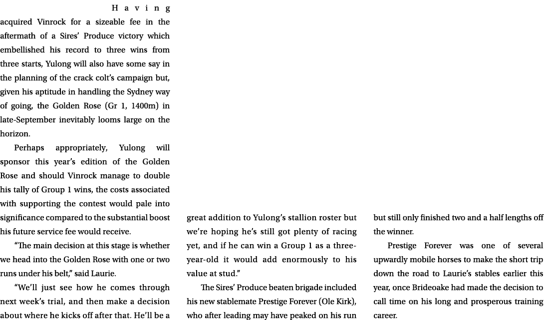 Having acquired Vinrock for a sizeable fee in the aftermath of a Sires’ Produce victory which embellished his record ...