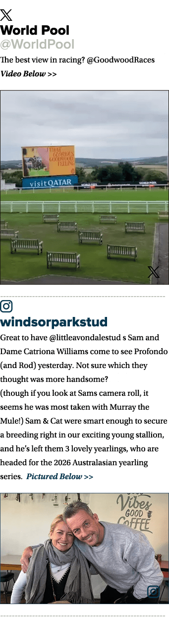 ￼ World Pool @WorldPool The best view in racing? @GoodwoodRaces 👇 Video Below   ￼ ￼ windsorparkstud Great to have @...